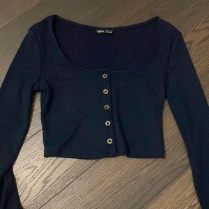 Bought from SHIEN, navy blue, size extra small button up crop top